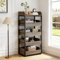 Fnova 46" 5-Tier Wood Storage Rack, Pull-Out Snack Stand Fruit Vegetable Basket Stand, Shelf Organizer with Heavy-Duty Metal Frame for Kitchen, Living Room, Bedroom,Gray