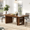 Fnova 62.99" Rectangular Dining Table for 4-6 People, Farmhouse Wood Kitchen Table with Side Storage Shelves, Heavy Duty Legs, Easy to Assemble,Brown