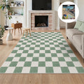 Fnova Checkered Area Rug, 5' x 7' Machine Washable Non Slip Rug for Living Room Bedroom Kitchen, Kid and Pet Friendly Low Pile Indoor Carpet,Green & Beige,5' x 7'