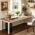 Fnova 78.7-Inch Modern Computer Desk with Wood Desktop, Metal Frame Office Desk, Brown White,WM010401_BNW_US