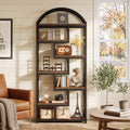 Fnova 71-Inch Tall Arched Storage Shelf Unit, Industrial Staggered Open Bookcase Display for Living Room Bedroom Home Office Entryway,WM010563_BNB_US