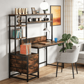 Fnova 55.12-Inch Industrial Computer Desk with 2 Drawers, Shelves & Raised Baffle, Metal Frame Writing Desk, for Home Office/Study/Game Room, Easy Assembly,WM010414_BN_Desk