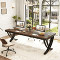 Fnova 78.74-Inch Modern Desk, Wooden Computer Desk Writing Desk with Storage Shelf, Back Baffles & Metal Legs, for Living Room/Kitchen/Home Office, Easy Assembly,WM010291_DBN_Tables