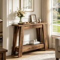 Fnova 41.3-Inch Farmhouse Console Table, 2-Tier Wooden Entryway Table with Storage Shelf, Wood Sofa Table for Living Room, Hallway, Foyer,WM010352_DBN_US