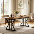 Fnova 70.86 Inch Farmhouse Dining Table, X-Shaped Metal Legs, Large Rectangular Kitchen Table for 6-8 People, Heavy Duty Dining Room Furniture,Brown Black