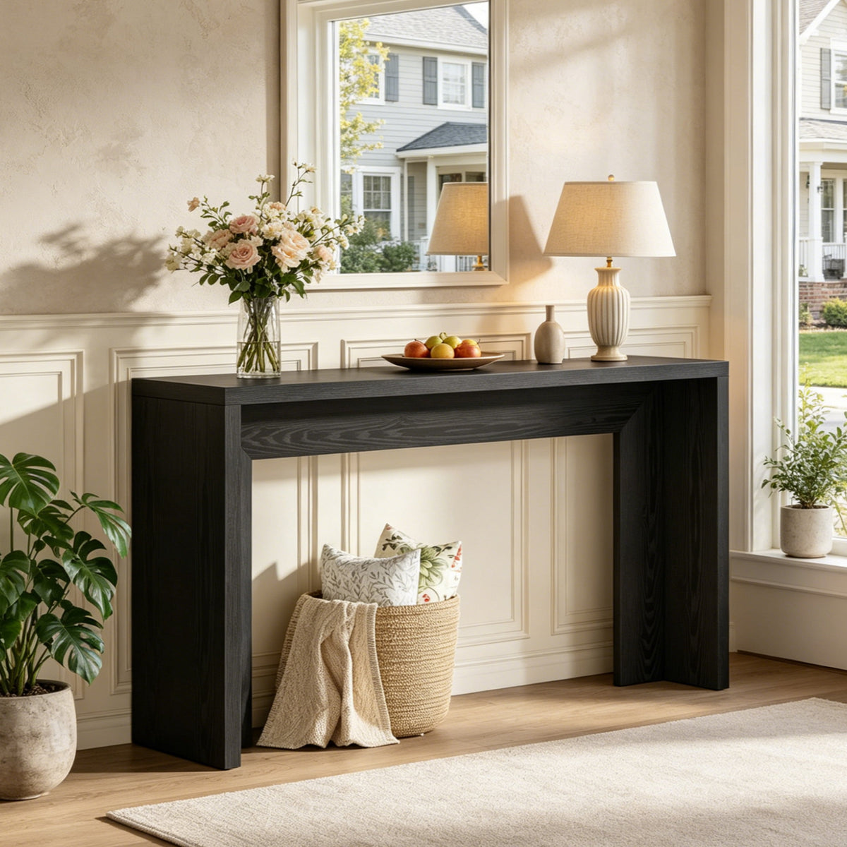 Fnova 55-Inch Farmhouse Console Table, Wooden Entryway Table Sofa Table with Storage for Entryway, Foyer, Hallway, Living Room,WM010363_B_US