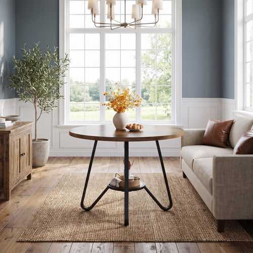 Fnova 31.5-Inch Round Dining Table for 2 People, Small Kitchen Table with Double Storage Shelves, Industrial Dinner Table for Dining Room, Kitchen, Small Spaces, Apartment, Home Office,WM010471_BN_US