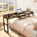 Fnova Overbed Table with Wheels, Height Adjustable Rolling Desk with Power Outlets & USB Ports, Tiltable Stand, for Queen Bed, Laptop Computer, Portable Hospital Home Use,0