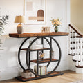 Fnova Console Table, Entryway Table with 4-Tier Storage Shelves, 42" Wood Modern Narrow Long Side Table, , Sofa Table, Accent Table for Living Room, Entryway, Hallway, Dark Brown and Black,Dark Brown and Black