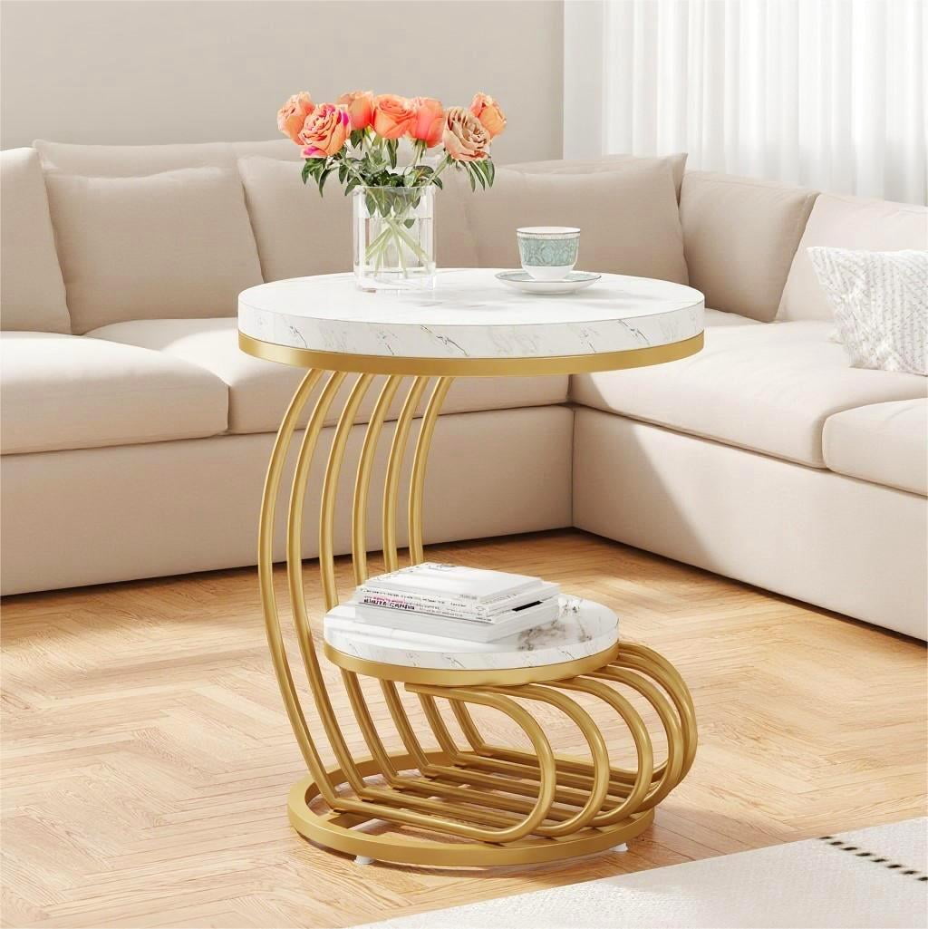 Fnova End Table Modern Wood Narrow Farmhouse Side Tables with Storage Shelf for Living Room, Bedroom, Nightstand,White