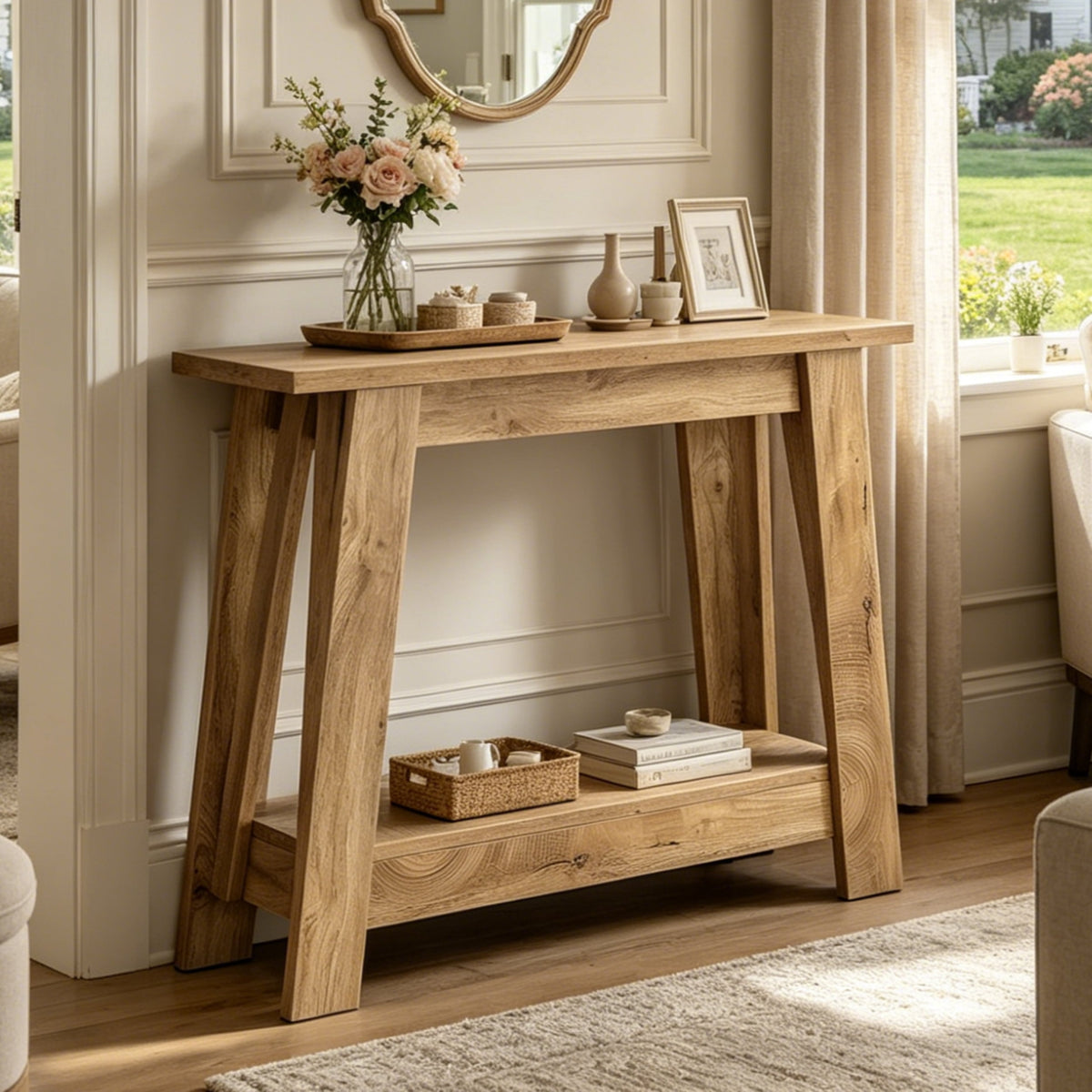 Fnova 41.3-Inch Farmhouse Console Table, 2-Tier Wooden Entryway Table with Storage Shelf, Wood Sofa Table for Living Room, Hallway, Foyer,WM010352_BN_US