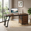 Fnova 59-Inch Computer Desk, Home Office Writing Table with 3 Reversible Drawers, Industrial File Storage Desk, Sturdy Metal Frame with Adjustable Feet, for Home Office & Study,WM010442_DBN_US