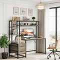 Fnova 55.12-Inch Industrial Computer Desk with 2 Drawers, Shelves & Raised Baffle, Metal Frame Writing Desk, for Home Office/Study/Game Room, Easy Assembly,WM010414_G_Desk