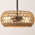 Fnova Farmhouse Rattan 11.8-Inch 2-Light Chandelier, Height-Adjustable Ceiling Pedant Lighting Fixture for Kitchen Island and Living Room,WM011108_BN_US