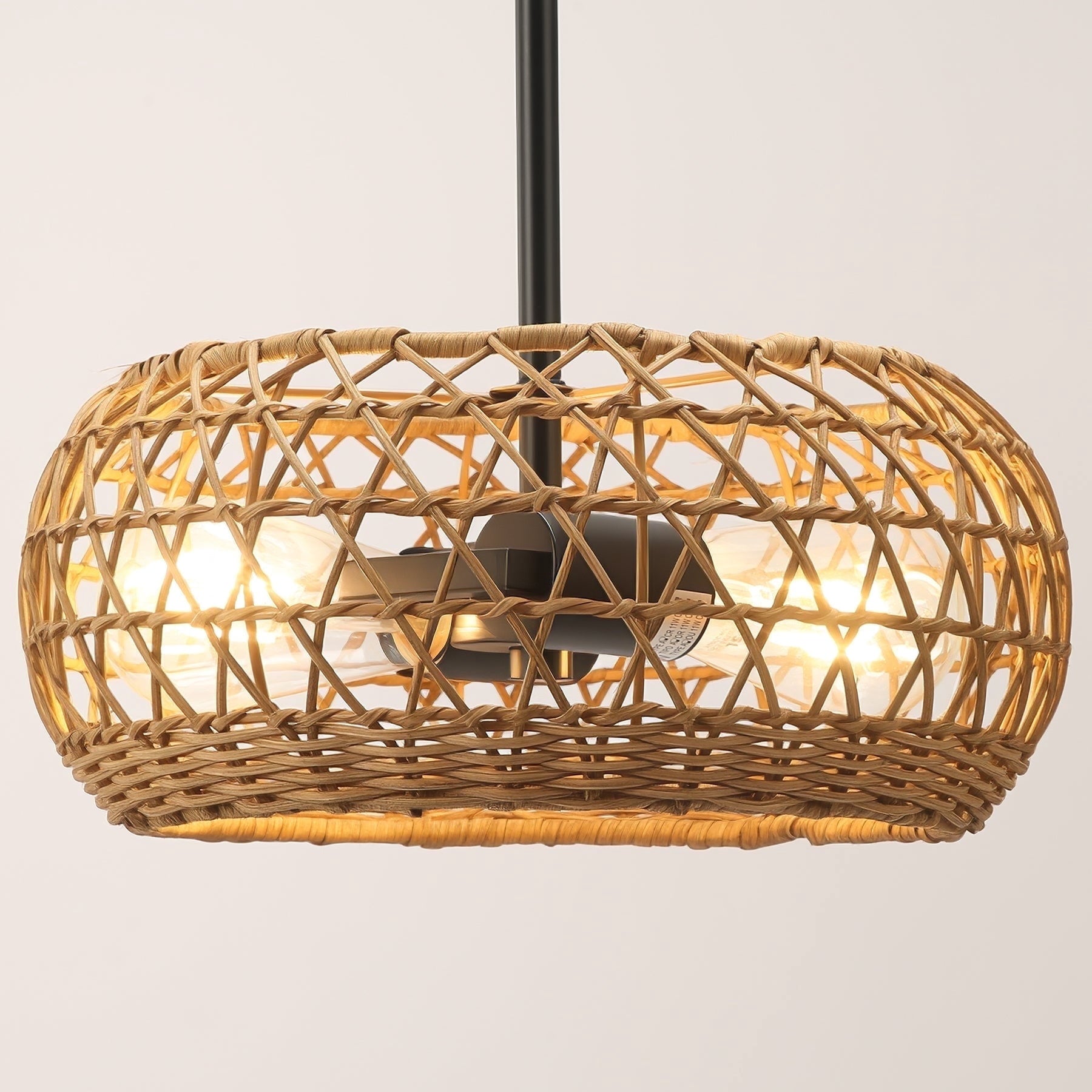 Fnova Farmhouse Rattan 11.8-Inch 2-Light Chandelier, Height-Adjustable Ceiling Pedant Lighting Fixture for Kitchen Island and Living Room,WM011108_BN_US