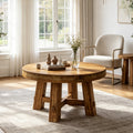 Fnova 31.5 Inch Solid Wood Round Coffee Table, Farmhouse Circle Center Table with Thick Top & Sturdy Legs, Accent Tea Table for Lounge, Living Room, Dark Brown,Dark Brown