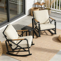 Fnova Outdoor Rocking Chair Set of 2 with Side Table, Sturdy Metal Frame Patio Furniture with Thick Cushions, Modern Porch Rocker Set for Balcony, Backyard and Poolside,WM011520_W_US