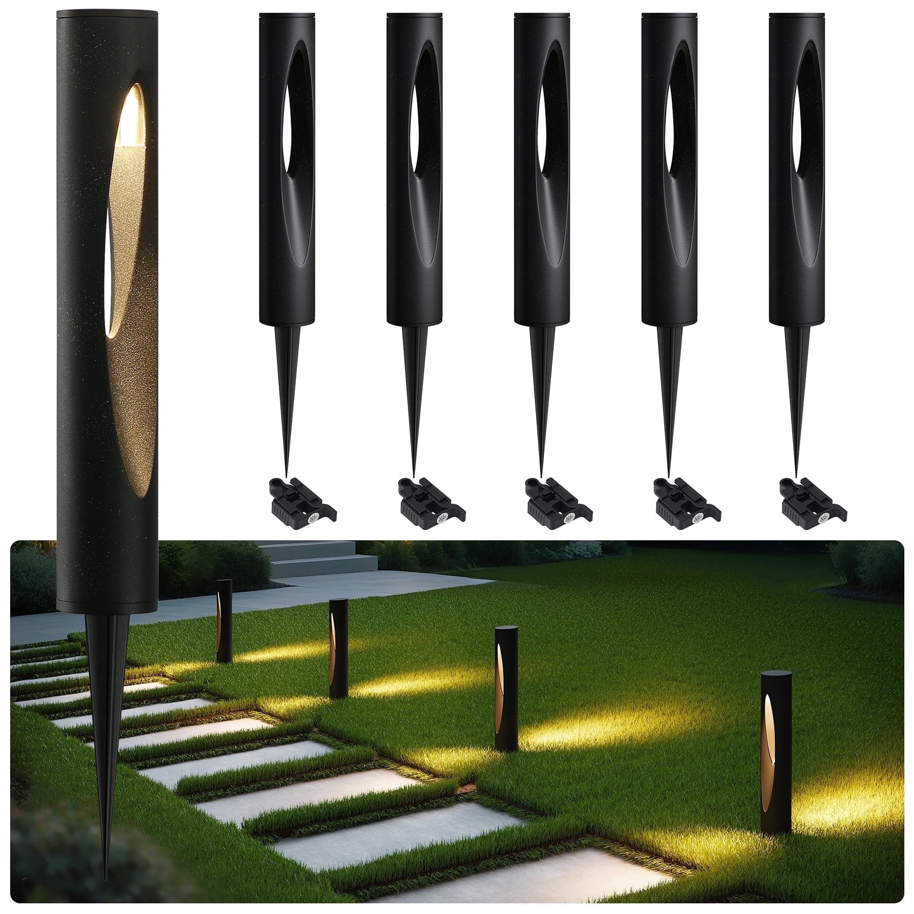 Fnova 6 Pack LED Landscape Lights, Outdoor Waterproof Column LED Path Light for Garden Pathway Walkway Yard,0