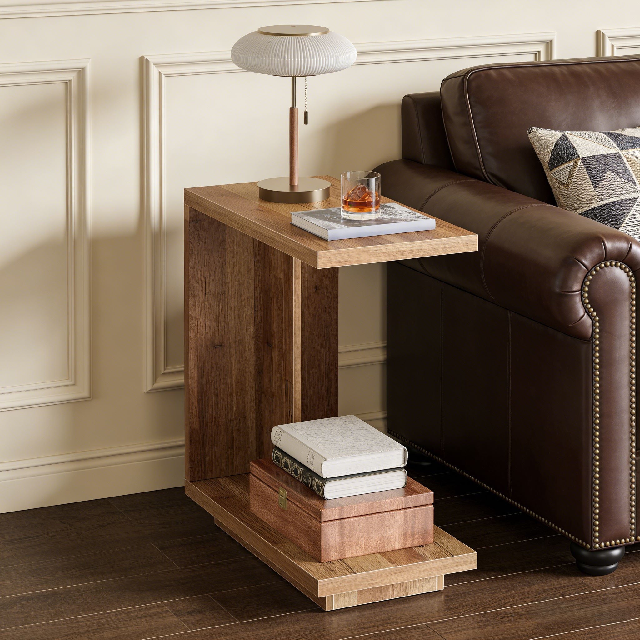 Fnova End Table Narrow Side Tables Modern Wooden Sofa Table with Storage Shelf, Farmhouse Bedside Table, Easy Assembly, Corner Table, Drink Table for Living Room, Bedroom, Nightstand,Brown