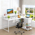 Fnova 55-Inch Desk with Drawer, Modern Reversible L Shaped Table, Corner Computer Desk with Storage Shelves and Monitor Stand for Home Office,WM010402M_JW0612_US2