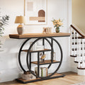 Fnova Console Table, Entryway Table with 4-Tier Storage Shelves, 42" Wood Modern Narrow Long Side Table, , Sofa Table, Accent Table for Living Room, Entryway, Hallway, Light Brown and Black,Light Brown and Black