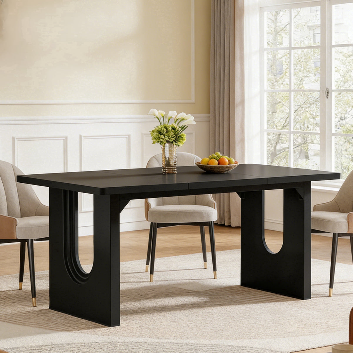 Fnova 70.87-Inch Dining Table for 6, Modern Rectangular Kitchen Table for Dining Room, Black,WM010203C_B1_Tables