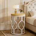 Fnova Round End Table, Industrial Small Side Table with Metal Hollow Frame for Living Room, Bedroom, Easy Assembly Nightstand,WM010114_LBNW_US