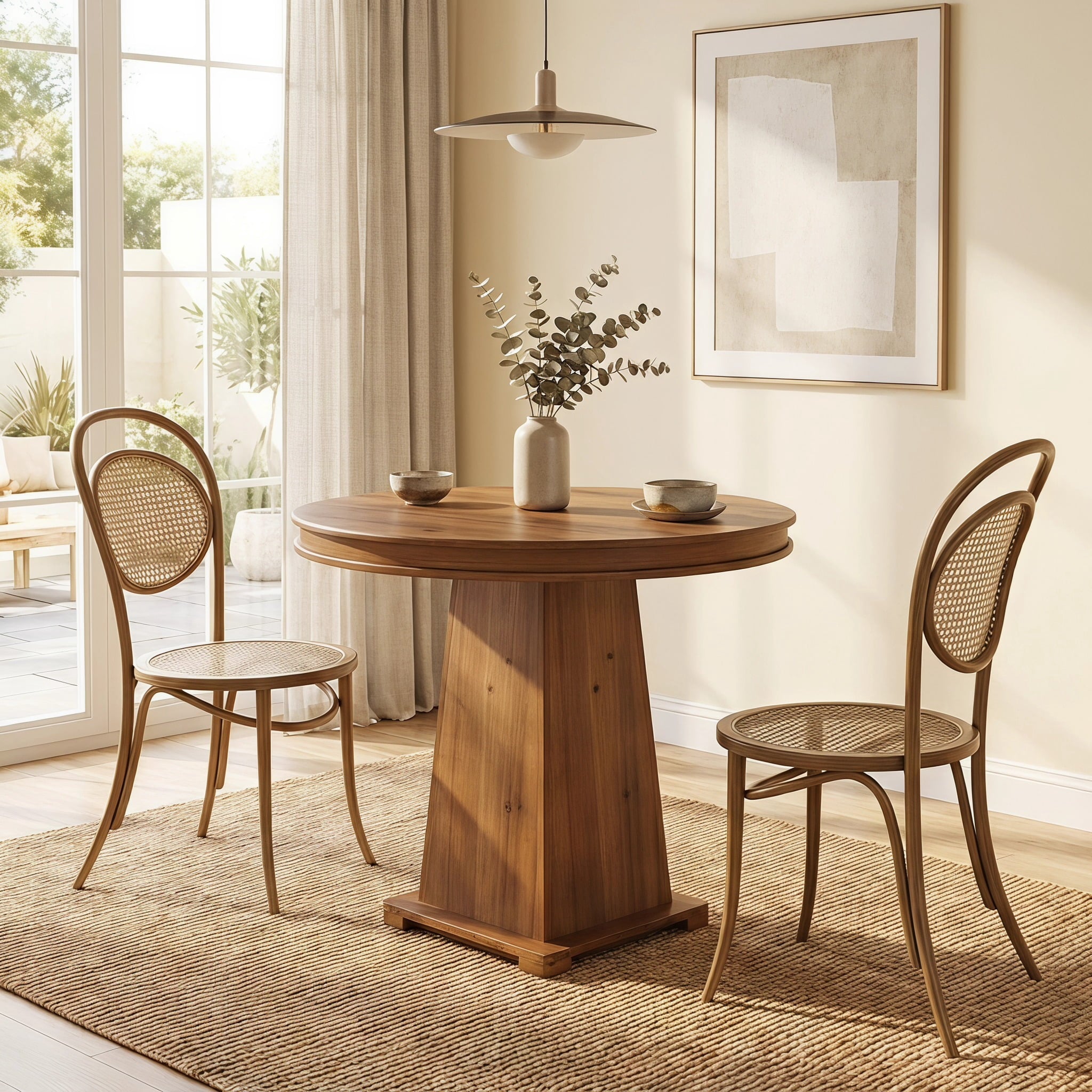 Fnova 31.5-Inch Solid Wood Round Dining Table for 2 People, Modern Farmhouse Pedestal Kitchen Table, Small Dinner Table for Dining Room, Kitchen, Living Room, Apartment, Small Spaces,WM010474_BN_US
