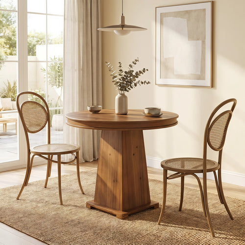Fnova 31.5-Inch Solid Wood Round Dining Table for 2 People, Modern Farmhouse Pedestal Kitchen Table, Small Dinner Table for Dining Room, Kitchen, Living Room, Apartment, Small Spaces,WM010474_BN_US