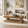 Fnova 47" Farmhouse Coffee Tabl, 2-Tier Rectangular Accent Center Tea Cocktail Table with Storage for Living Room,Light Brown