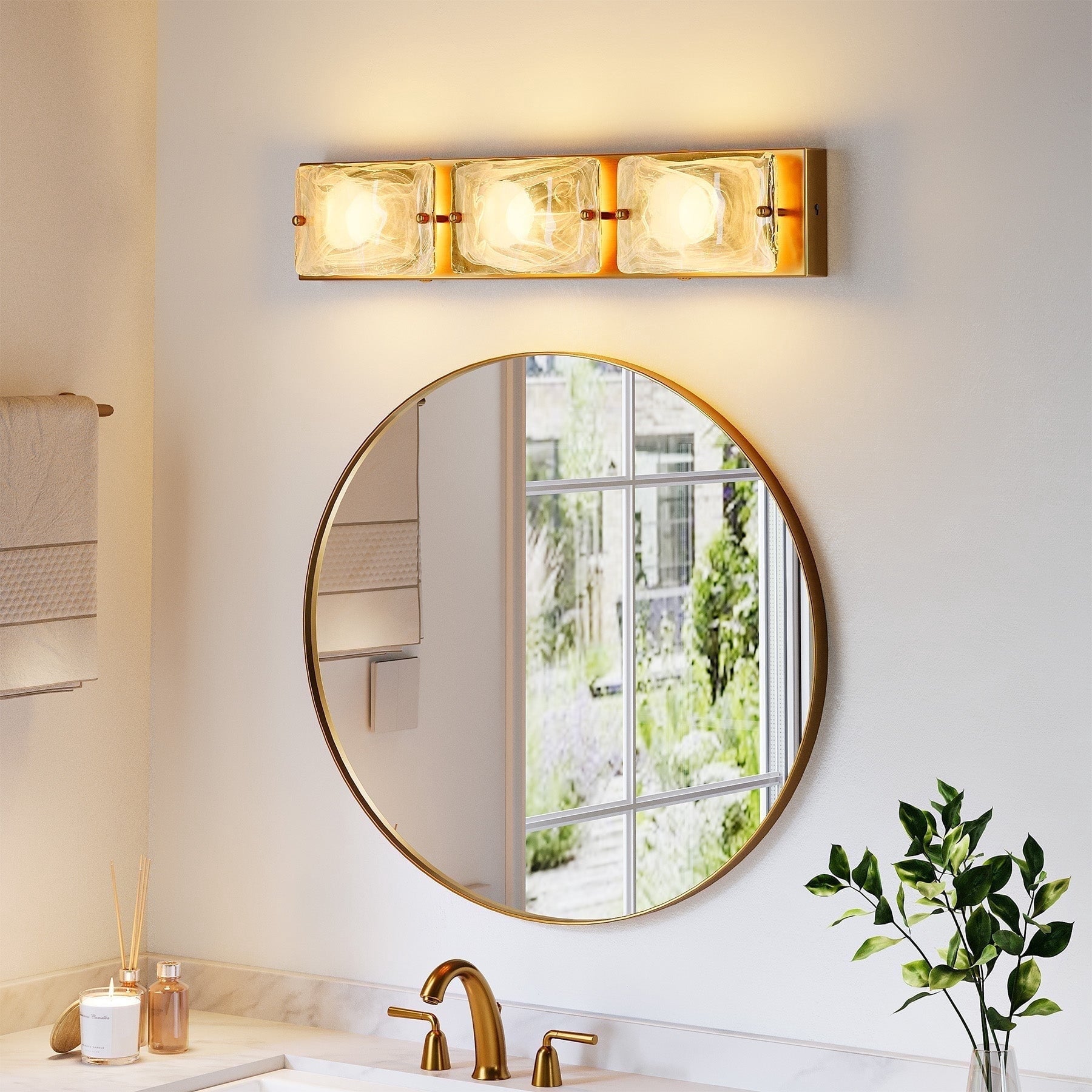 Fnova 22" LED Gold Vanity Lights, Modern 3CCT Dimmable Bathroom Light Fixtures (ETL Listed, Bulbs Included),0