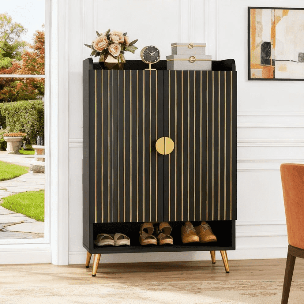 Fnova 7-Tier Modern Cabinet, Side Cabinet with Adjustable Shelves, Shoe Storage with Metal Accents, 24 Pairs Capacity for Entryway, Hallway, Living Room, Bathroom,WM011313_B_Cabinet