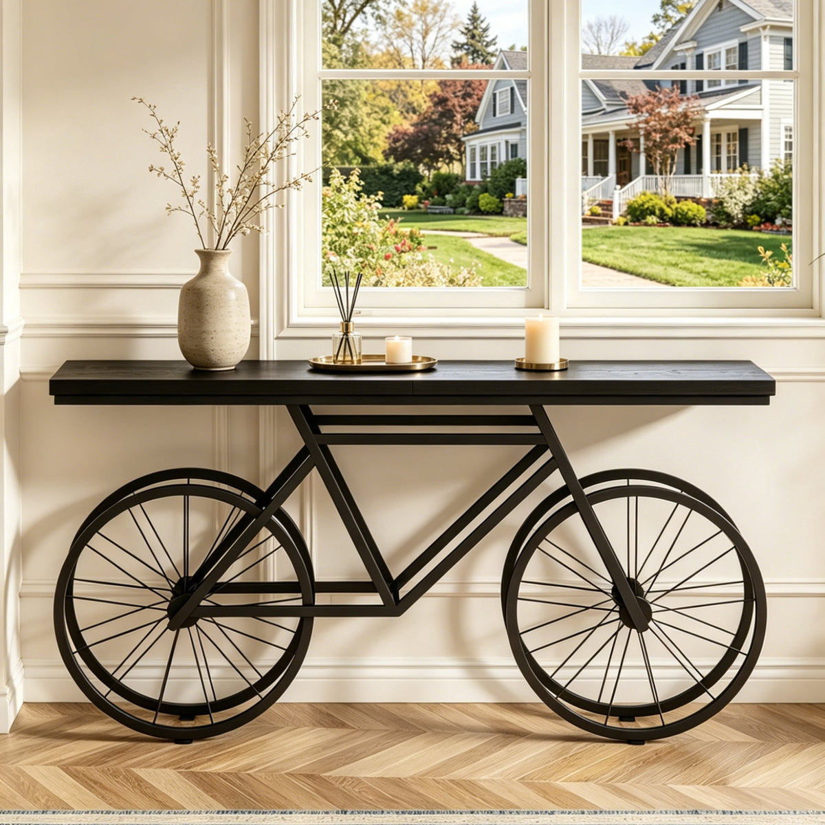 Fnova 70.9-Inch Industrial Console Table, Extra Long Narrow Sofa Table with Bicycle Metal Base, Modern Entryway Table Behind Couch for Living Room, Hallway, Entrance, Foyer,WM010367_B_US