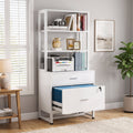 Fnova 2-Drawer Vertical File Cabinet with 3-Tier Open Shelves, 61-Inch Tall Locking Filing Cabinet Printer Stand for Home Office,WM010823_W_US