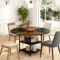 Fnova 47.24" Modern Round Dining Table with Storage, Kitchen Table with Wood Tabletop, Metal Frame, Brown,Brown