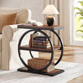 Fnova Side Table with Circular Metal Frame, End Table with 3-Tier Shelves for Living Room, Dark Brown,Dark Brown