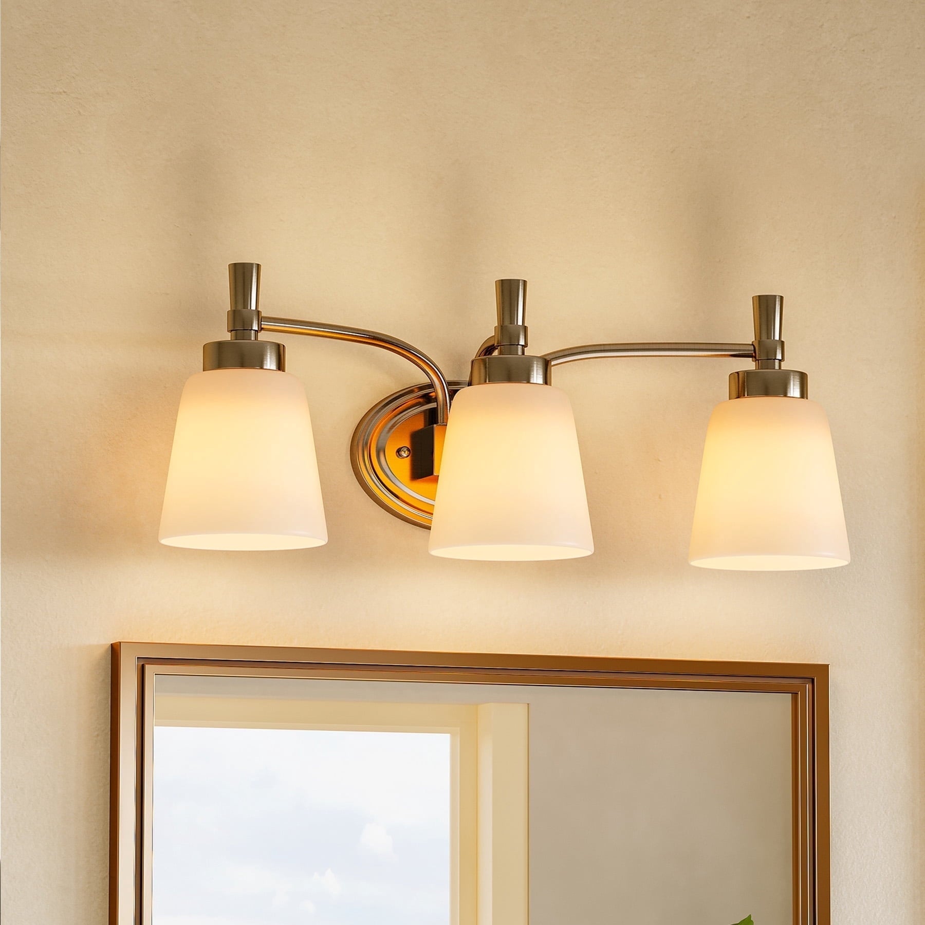Fnova Bathroom Vanity Light Over Mirror, 3 Light Brushed Nickel Bathroom Light Fixtures with Frosted Glass, Modern Vanity Lighting Wall Mount for Hallway Bedroom,0