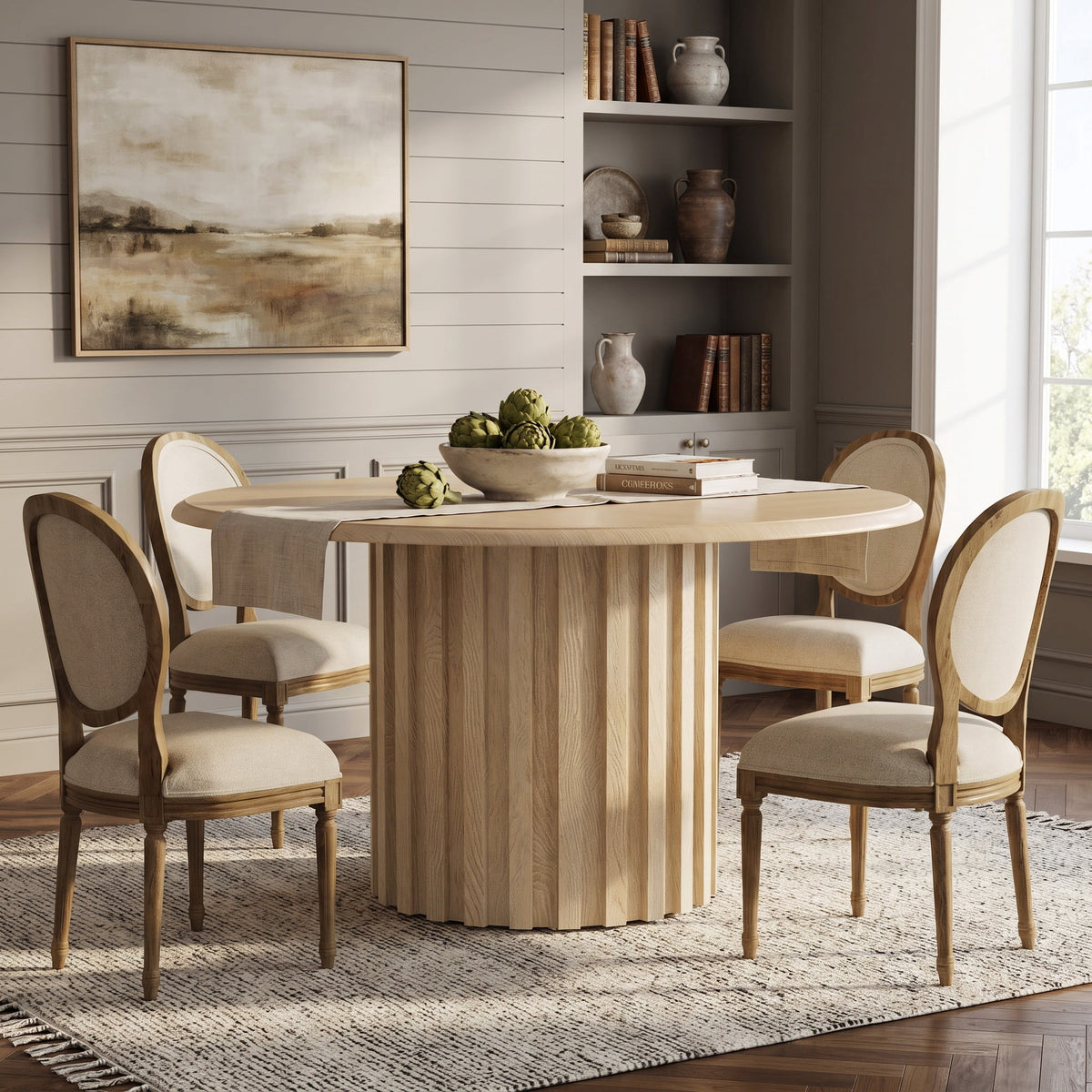 Fnova 47-Inch Round Dining Table for 6 People, Modern Farmhouse Kitchen Table with Sturdy Pedestal Base, Wood Dining Room Table for Dining Room, Kitchen,WM010418_BN_US