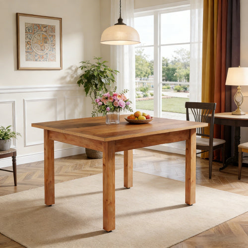 Fnova 39.4" Square Farmhouse Dining Table, Wood Coffee Table for 4 People, Modern Kitchen Table for Dining Room, Brown (Chairs Not Included),Brown