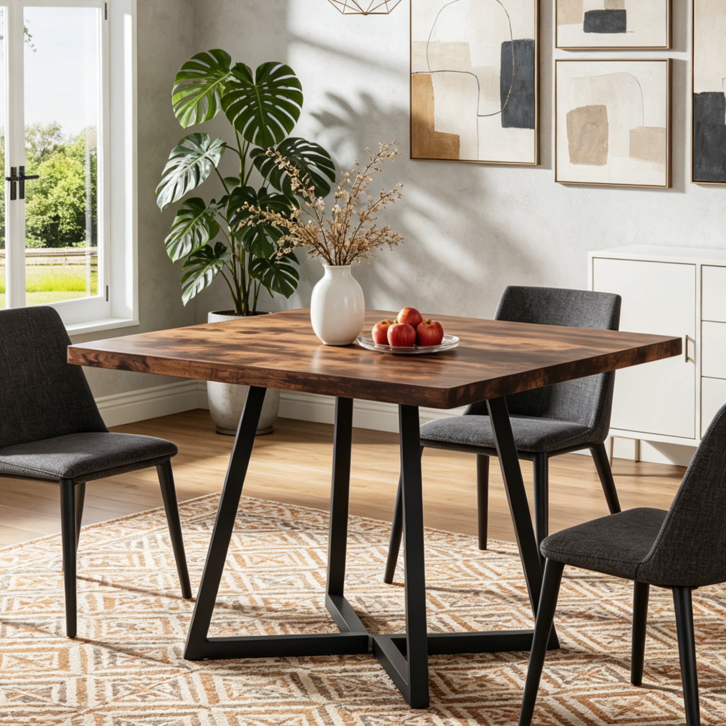 Fnova 31.5" Square Dining Table, Small Kitchen Dinner Table, 2-4 Person Industrial Dining Table, Square Kitchen Table for Dining Room Farmhouse Home Decor Furniture,Dark Brown
