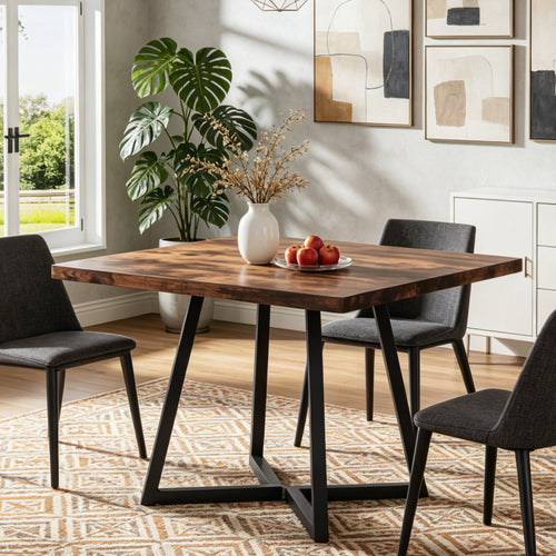Fnova 31.5" Square Dining Table, Small Kitchen Dinner Table, 2-4 Person Industrial Dining Table, Square Kitchen Table for Dining Room Farmhouse Home Decor Furniture,Dark Brown