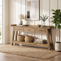 Fnova 70.9-Inch Sofa Console Table with 3 Drawers, 2-Tier Extra Long Farmhouse Entryway Table with Raised Baffle and Storage Shelves for Living Room, Hallway, Behind Couch,WM010983_BN_US