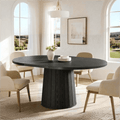 Fnova 55" Oval Dining Table for 6 People, Farmhouse Wood Kitchen Table with Round Shaped Base, Easy to Assemble,Black