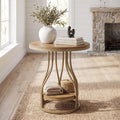 Fnova 23-Inch Round End Table, Modern 2-Tier Side Table with Storage and Metal Frame, Small Bedside Table for Living Room, Bedroom, Brown & Gold,WM010109M_BNG_US