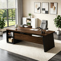 Fnova 77-Inch Large L-Shaped Executive Office Desk with File Drawers and Storage Shelves, Modern Computer Desk Writing Desk for Home Office,WM010430_DBN_US
