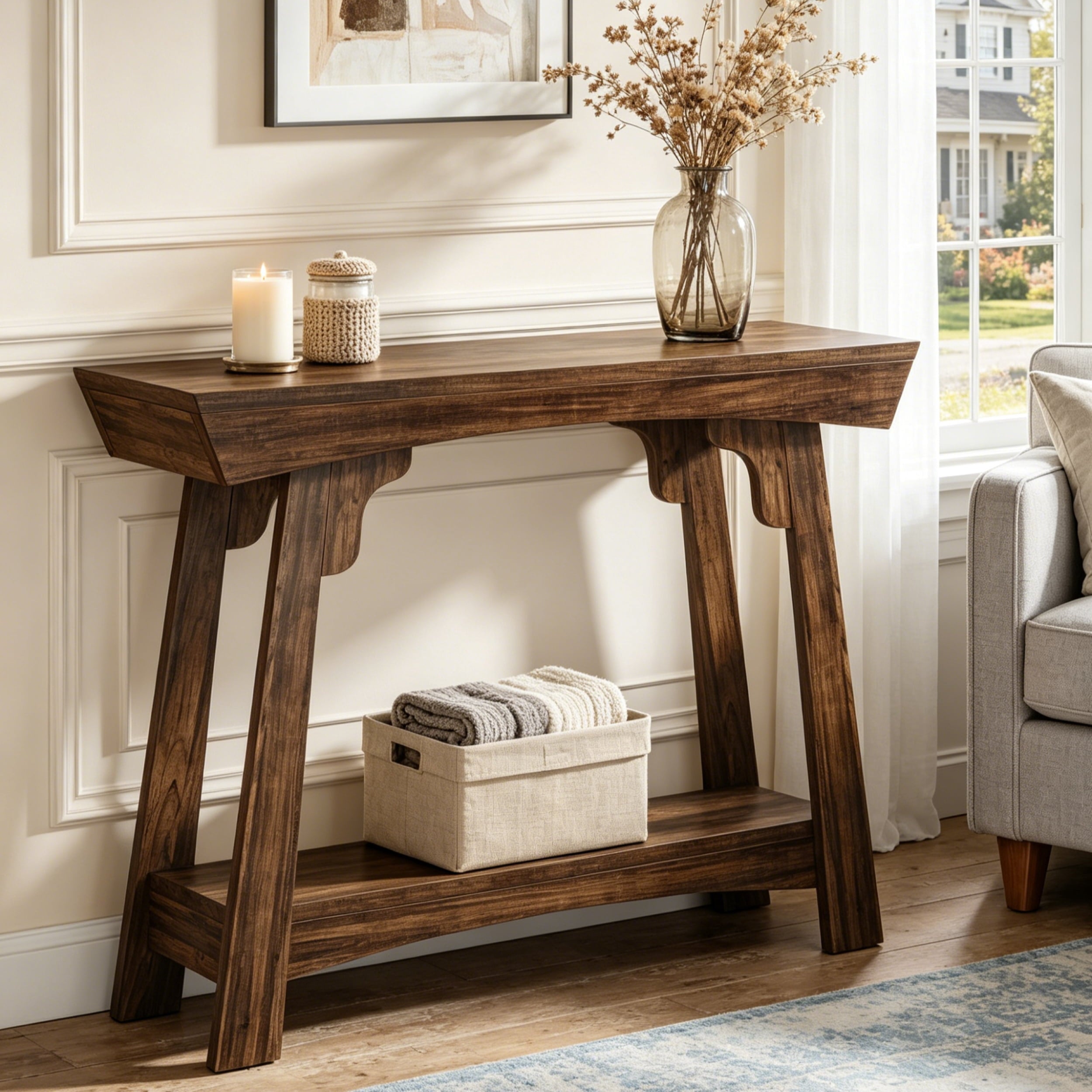 Fnova 41.3-Inch Farmhouse Console Table, 2-Tier Wooden Entryway Table with Storage, Narrow Sofa Table for Living Room, Foyer, Hallway,WM010391_BN_US