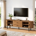 Fnova 70.87" Modern TV Stand for 75" TV, Oval Wooden Media Console Cabinet with 2 Drawers, 4 Adjustable Shelves for Living Room, Entryway, Bedroom,0