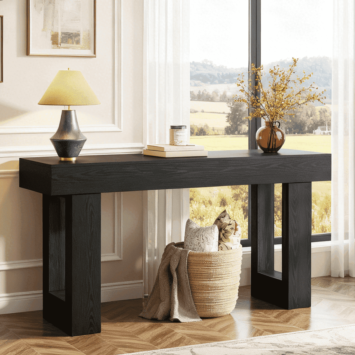 Fnova 63-Inch Long Console Table, 2-Tier Wooden Narrow Rectangular Sofa Table Behind Couch, Farmhouse Entryway Table for Entrance, Hallway, Living Room,WM010302M_JW1022_US