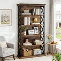 Fnova 71" 5-Tier Tall Bookshelf, Industrial Wood Bookcase with Metal Frame, Floor Standing Display Storage Shelves for Home Office, Living Room, Bedroom,Brown