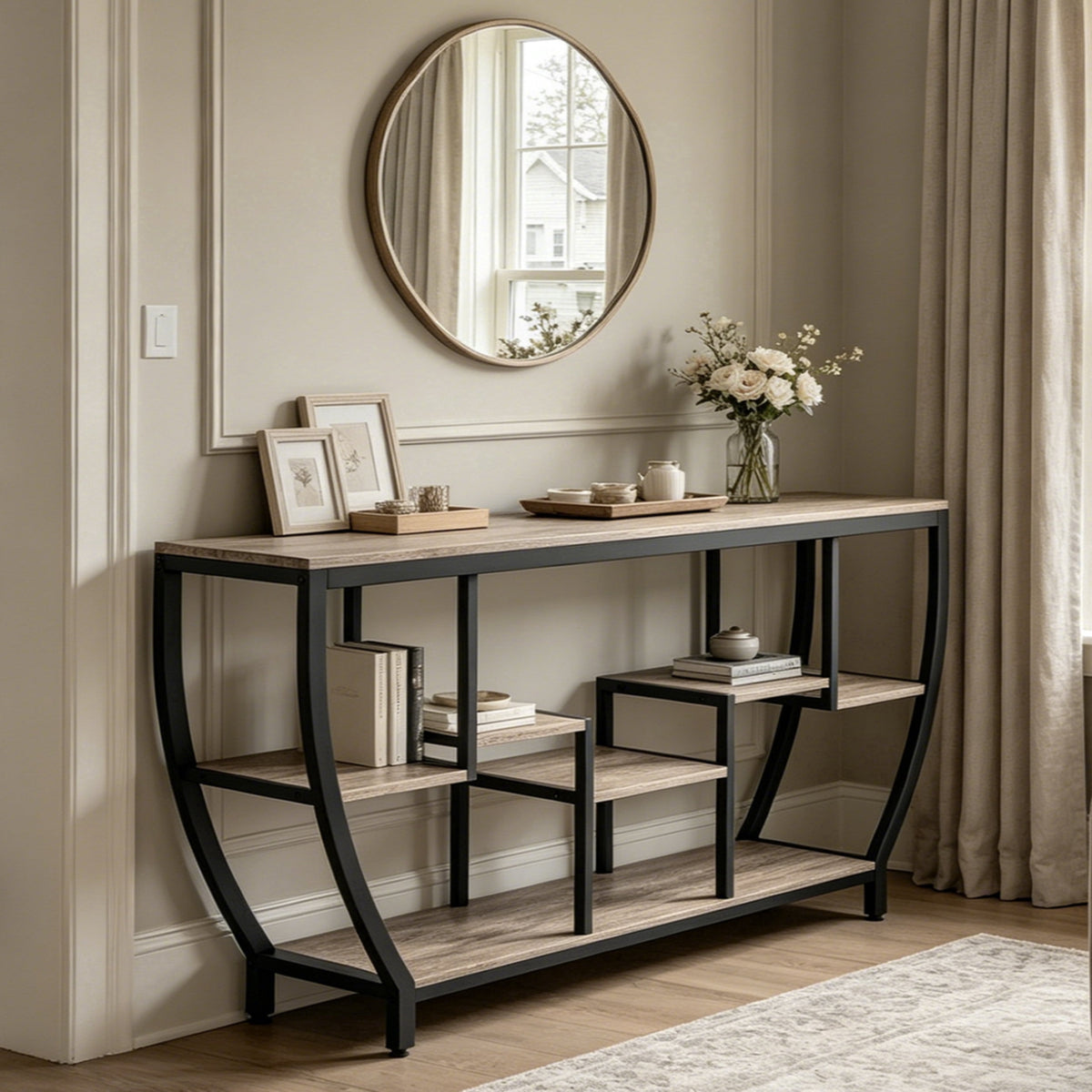 Fnova 70.9-Inch Console Table, Entertainment Center TV Stand with Storage Shelves, Industrial Entryway Sofa Table for Living Room, Entryway, Hallway,WM010355_GB_US